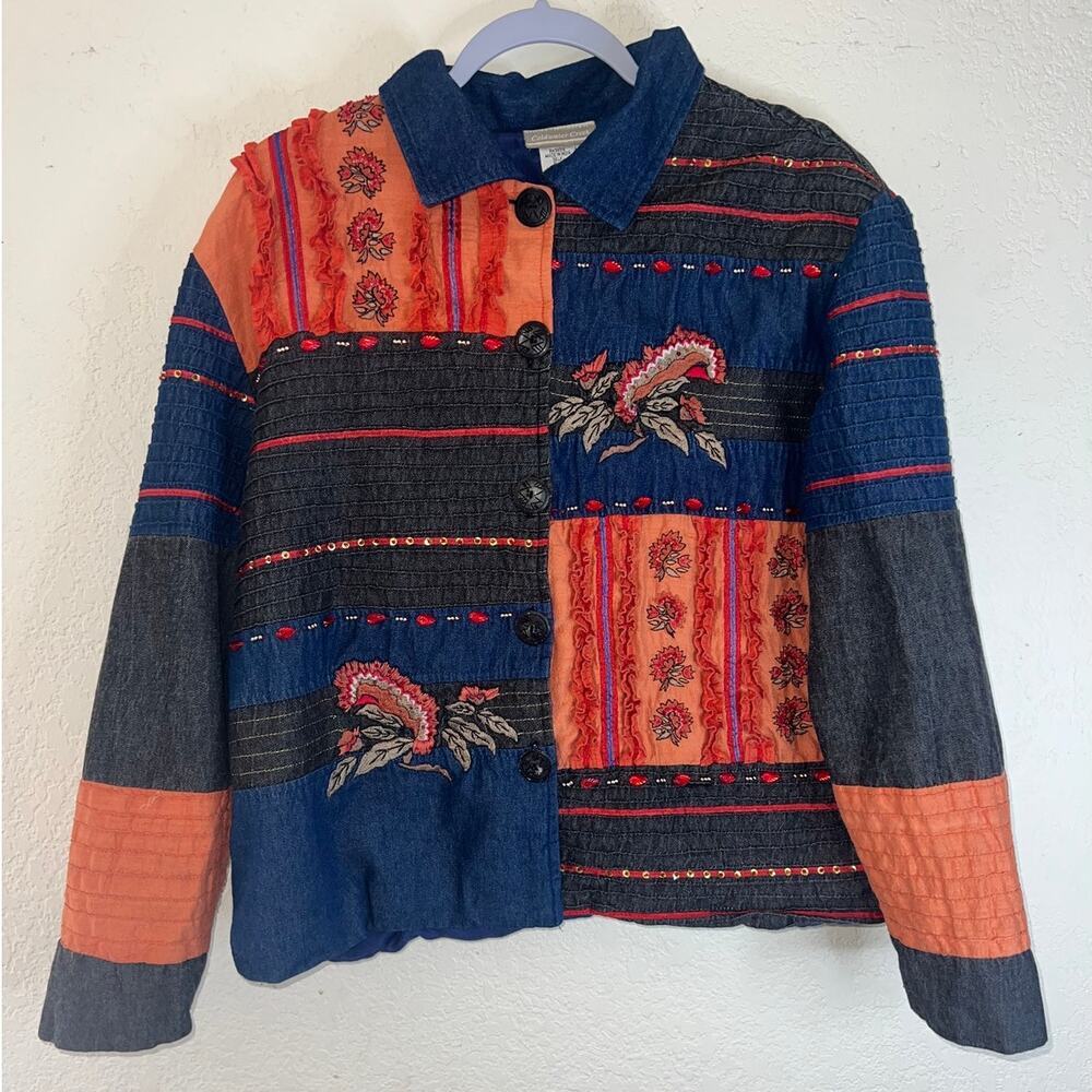 Coldwater Creek Women's Blue Light Weight Quilted Button Jacket Sz L